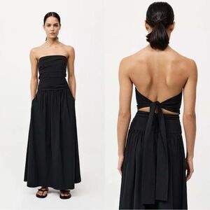 ST. AGNI Gathered Maxi Black Dress Strapless Tie Back Size XS
